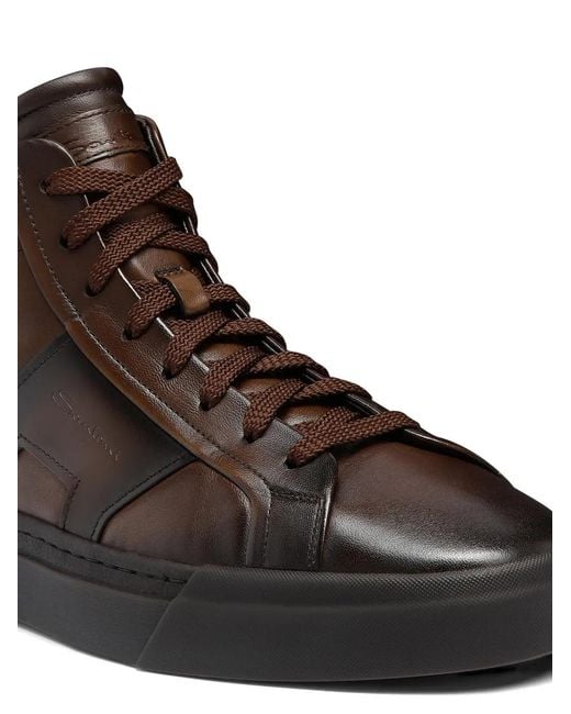 Santoni Brown Double-Buckle Leather Sneakers for men