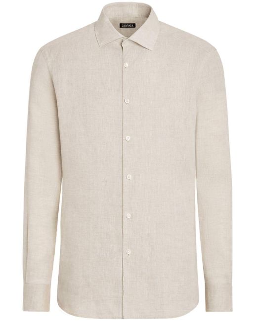 Zegna White Pure Linen Long-sleeve Shirt for men