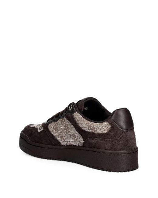 Guess Brown Logo-Print Suede-Panelled Sneakers