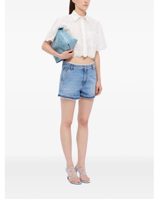 MSGM Blue Short À Bords Francs