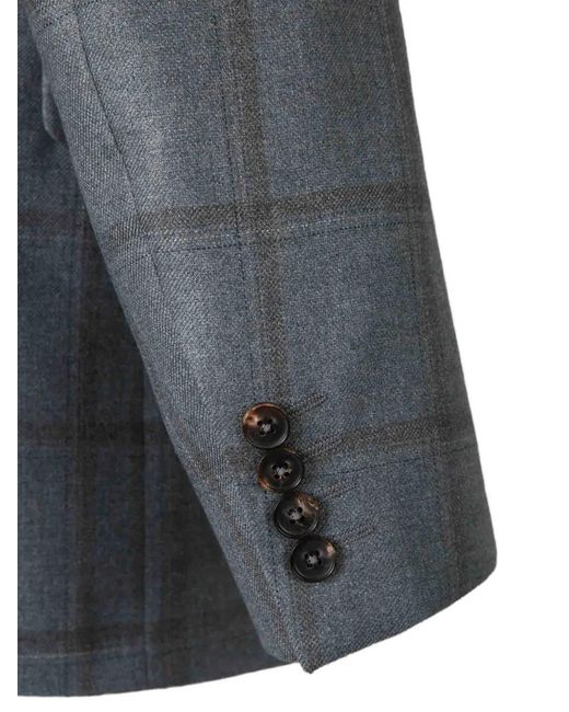 Canali Gray Check-Pattern Single-Breasted Blazer for men