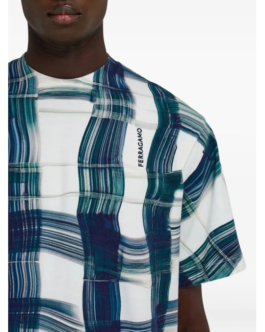 Ferragamo Blue Tartan-Check T-Shirt for men
