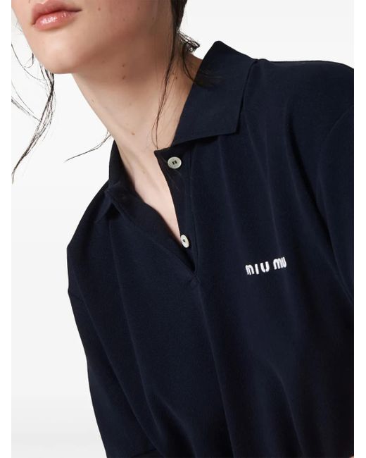 Miu Miu Blue Cotton Logo Polo Shirt