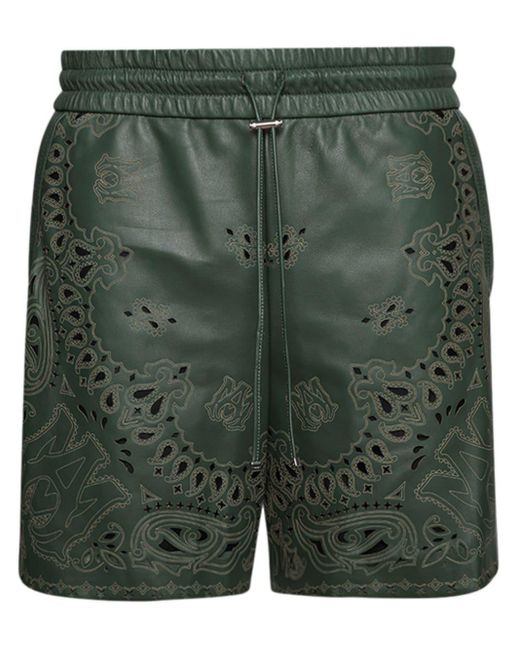Amiri Green Bandana Laser-etched Leather Shorts for men