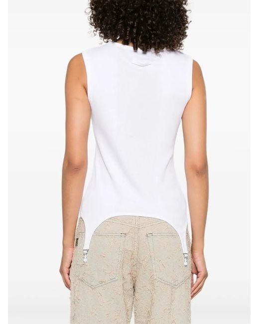 Jean Paul Gaultier White Cotton Ribbed Tank Top With Lingerie Garter