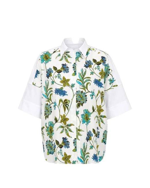 Fay Blue Floral-Print Short-Sleeve Shirt