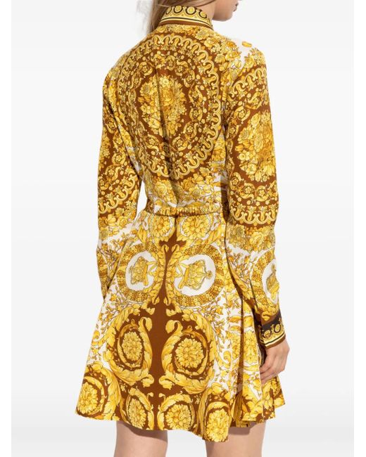 Versace Metallic Silk Belted Mini Shirt Dress