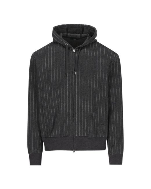Herno Black Pinstripe-Pattern Drawstring-Hood Hoodie for men