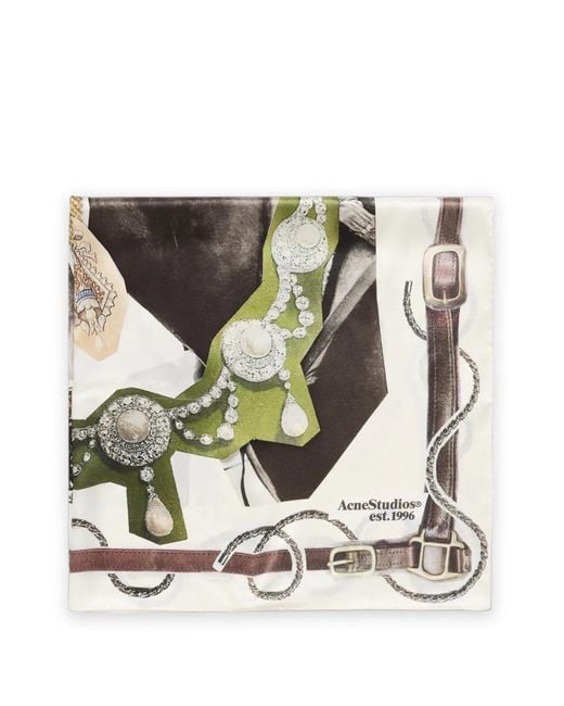 Acne Gray Horse-Print Silk Scarf