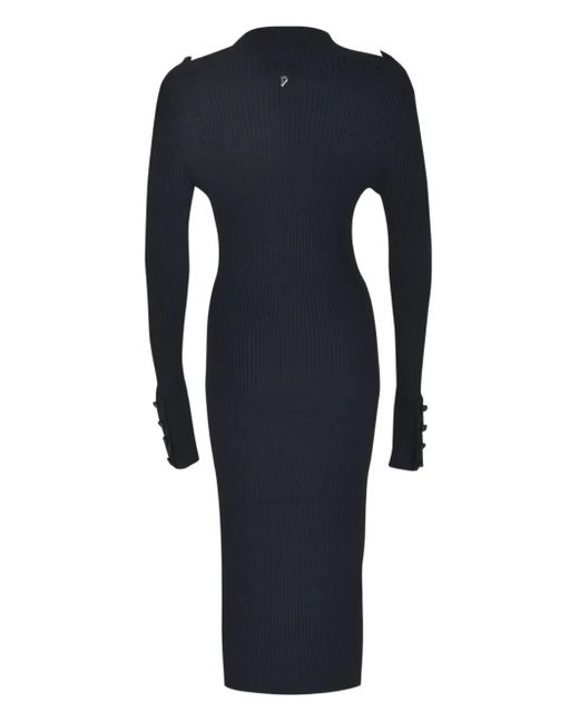 Dondup Blue Ribbed Buttoned-Cuff Dress