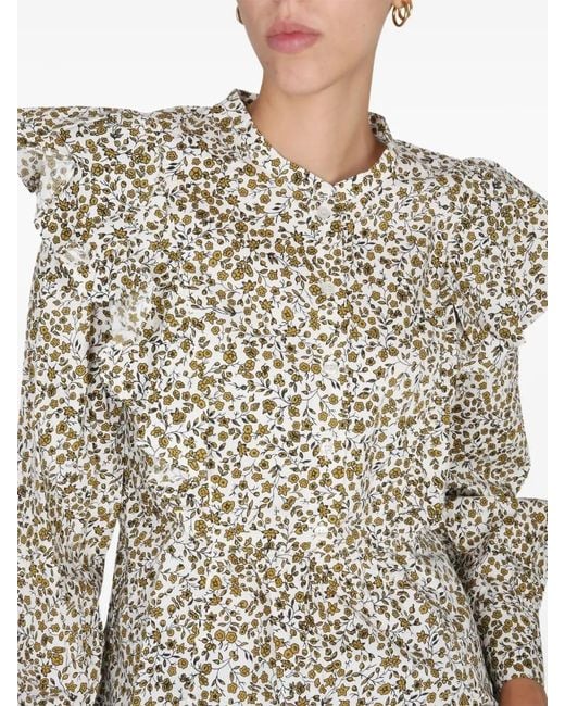 Baum und Pferdgarten Blue Ruffled Floral Print Blouse