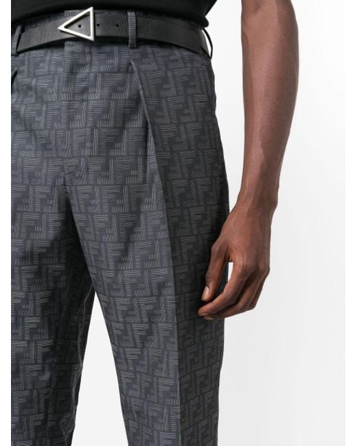 Fendi Gray Jacquard Ff-motif Slim Trousers for men