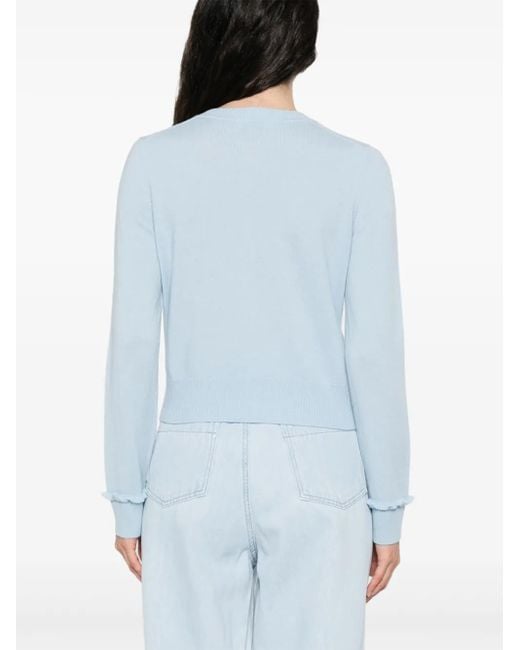 Sandro Blue Ruffle-Trim Cardigan