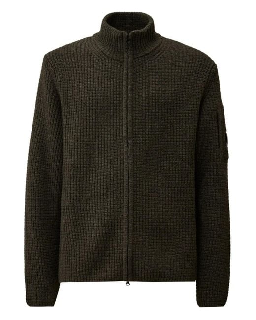 C P Company Black High-Neck Zip-Up Cardigan for men