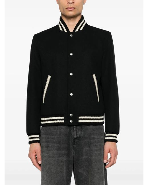 Saint Laurent Black Teddy Varsity Jacket for men