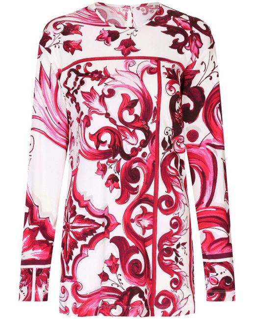 Blouse à imprimé Majolica Dolce & Gabbana en coloris Rouge | Lyst