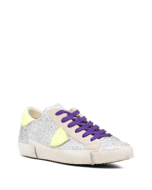 Philippe Model White Prsx Glitter Sneakers
