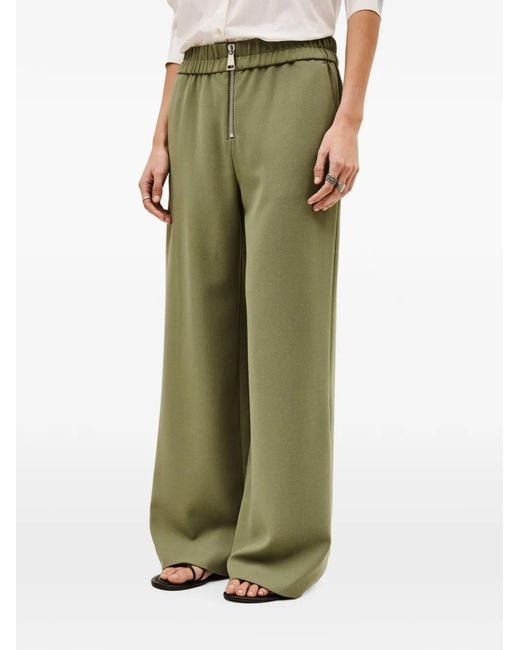 Ba&sh Green Narlos Elasticated-Waist Zip-Fastening Wide-Leg Trousers