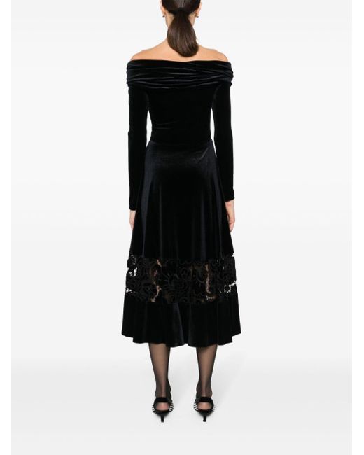 Nissa Black Lace-detailing Velvet-finish Dress