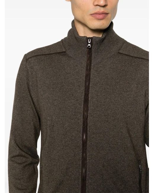 Paul & Shark Gray Suede-Trim Ribbed-Knit Cardigan for men