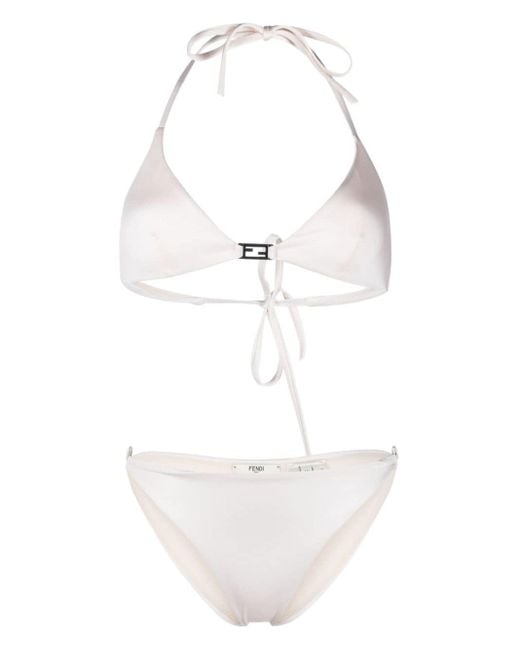 Fendi White Logo-plaque Triangle-cup Bikini