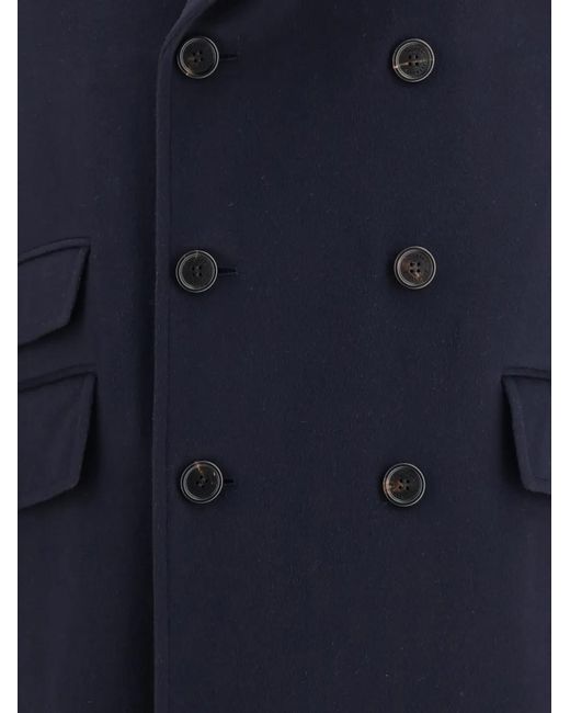 Brunello Cucinelli Blue Double-Breasted Wool Coat for men