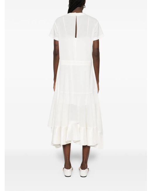 Sacai White Ruffled Short-Sleeve Asymmetric Dress