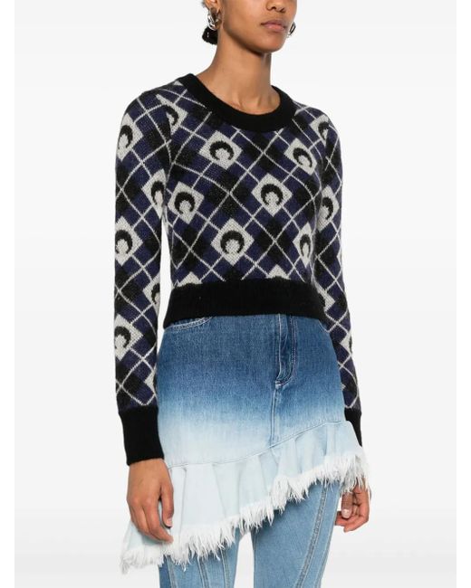 MARINE SERRE Black Moon Argyle-Knit Sweater