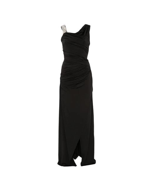 Amen Black Robe Longue Asymétrique Froncée À Ornements En Cristal