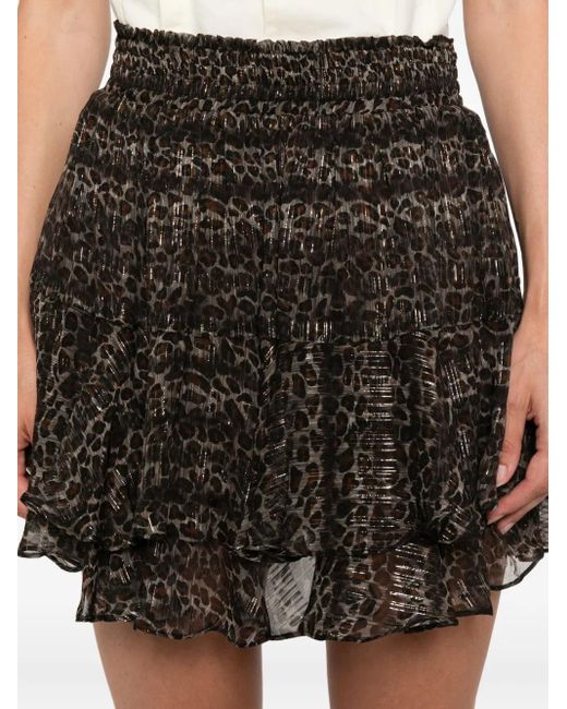 Mc2 Saint Barth Brown Gerüschter Minirock mit Leoparden-Print