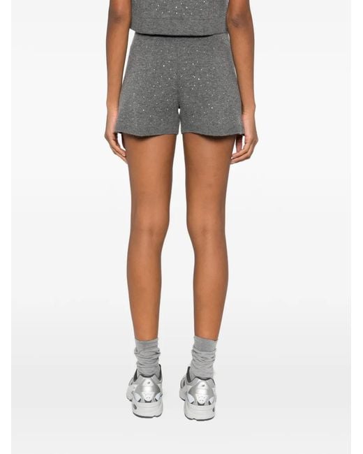 Maje Gray Knit Shorts With Rhinestones