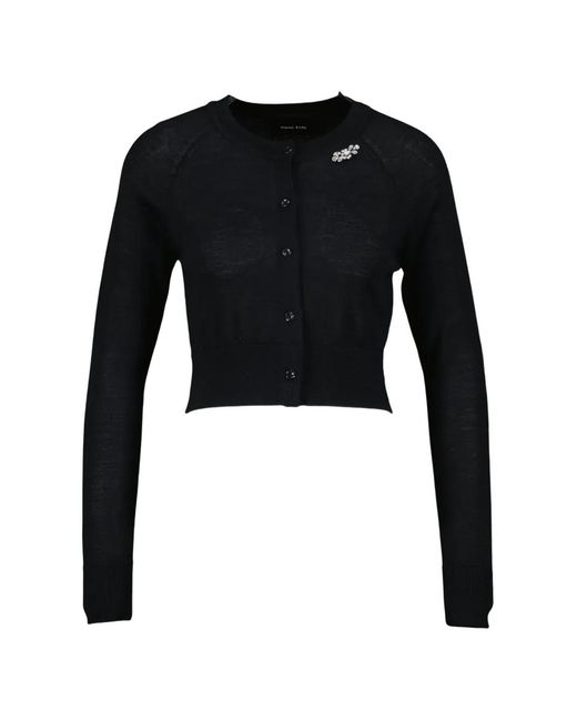 Simone Rocha Black Embellished Cropped Wool Cardigan