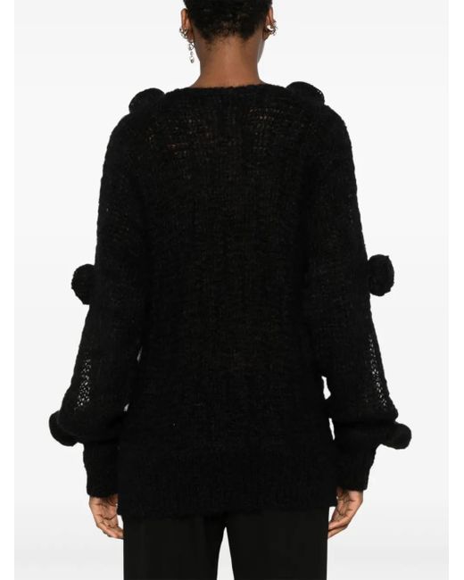 Blumarine Black Mohair Floral Applique Open-Knit Sweater