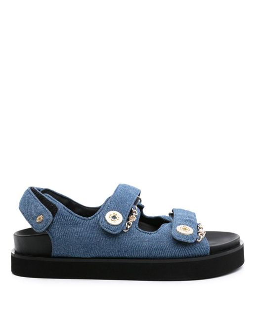 Maje Blue Touch-strap Denim Sandals