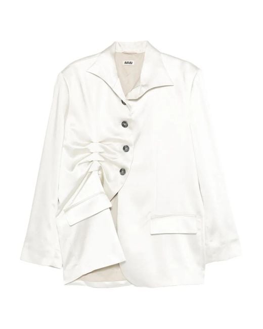AVAVAV White Ruched Pocket Blazer