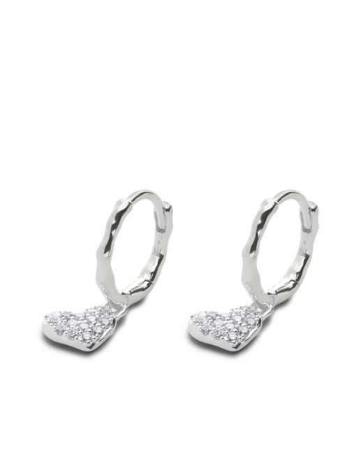Monica Vinader White Diamond Heart Drop Huggie Earrings