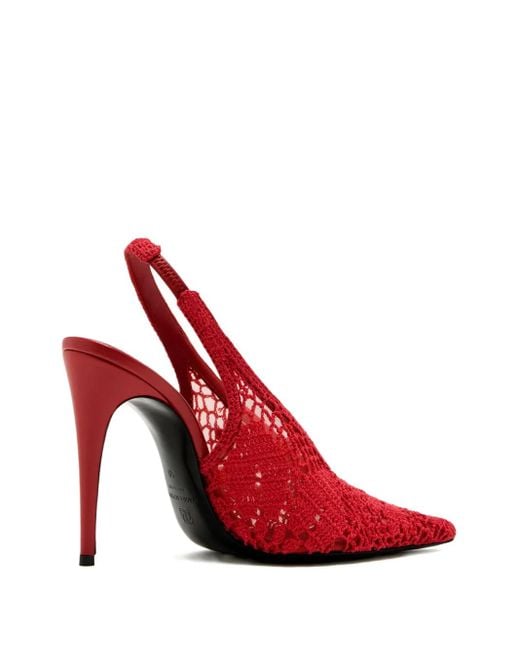 Magda Butrym Red 105Mm Crochet-Knit Slingback Pumps