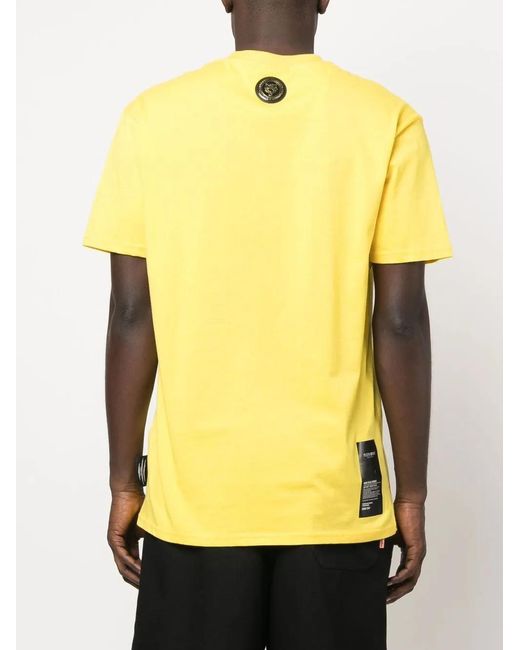 Philipp Plein Yellow Tiger-Head Logo-Print T-Shirt for men