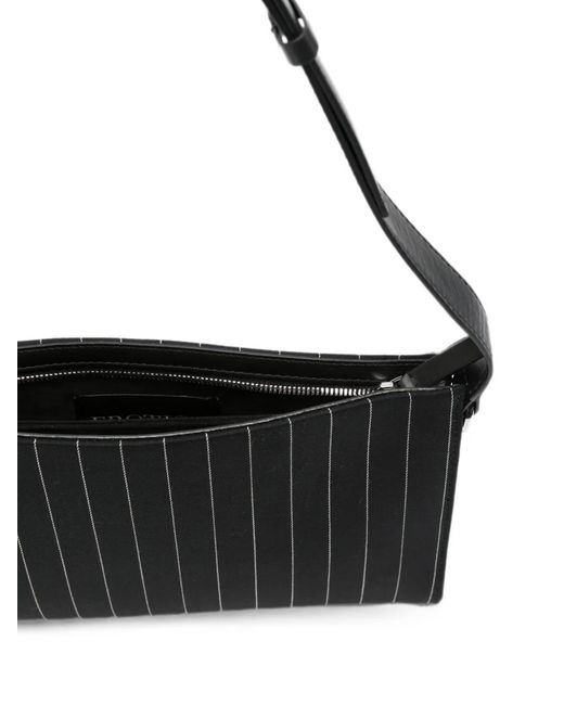 Dondup Black Pinstripe-Pattern Ring-Handle Clutch Bag