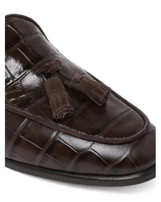 Pollini Black Outline Belgian Crocodile-Effect Tassel Loafers