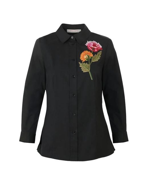 Carolina Herrera Black Chemise À Fleurs Brodées