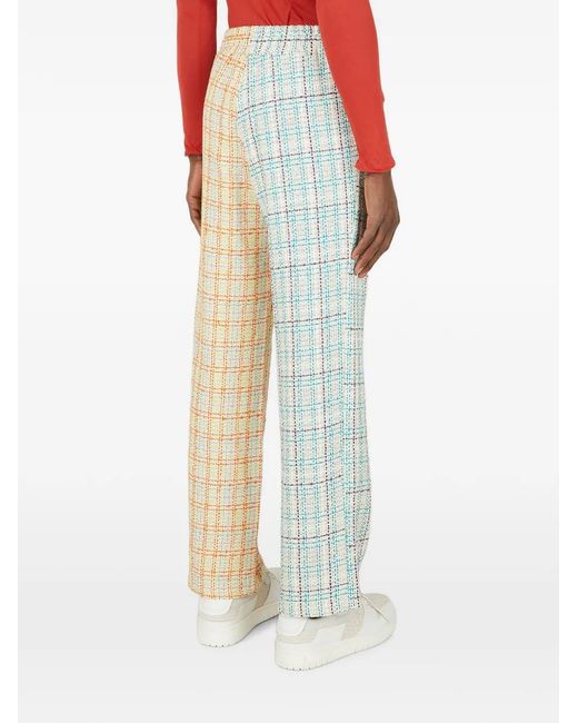 (DI)VISION Blue Check-Pattern Contrasting-Panel Trousers