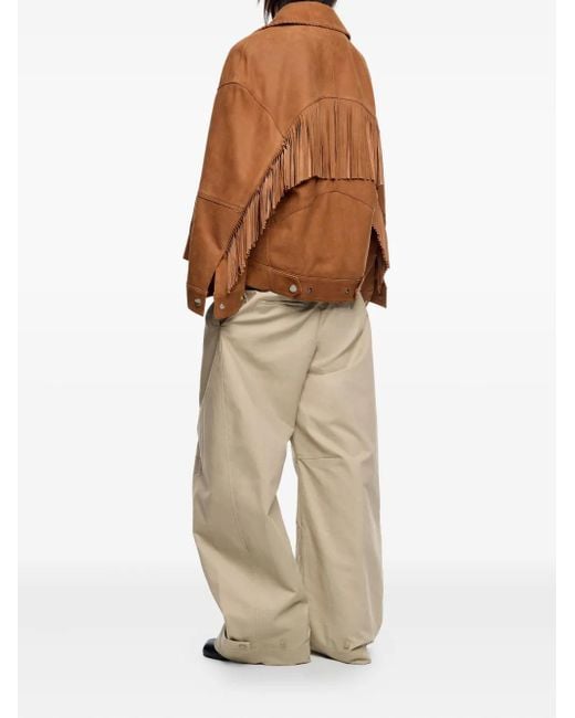 Bimba Y Lola Brown Fringe-Detailing Leather Jacket