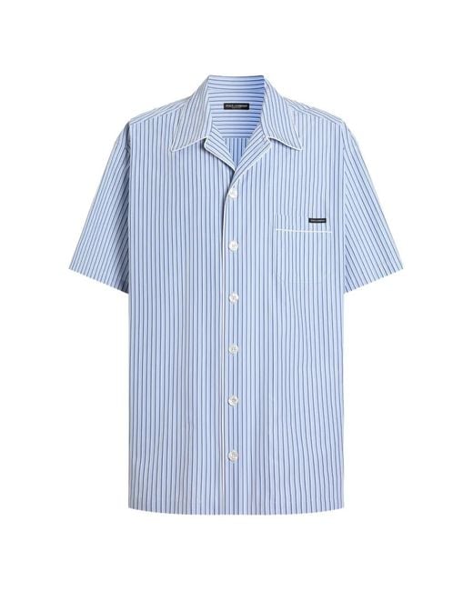 Dolce & Gabbana Blue Hawaii Striped Poplin Shirt for men
