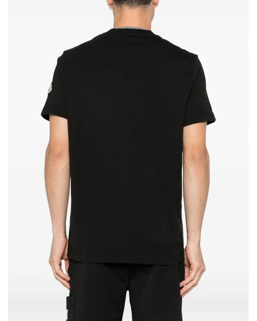 Moncler Black Embroidered Logo And Double Crew Neckline Cotton T-Shirt for men