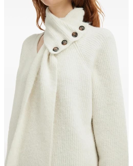 B+ AB White Button Roll-Neck Sweater