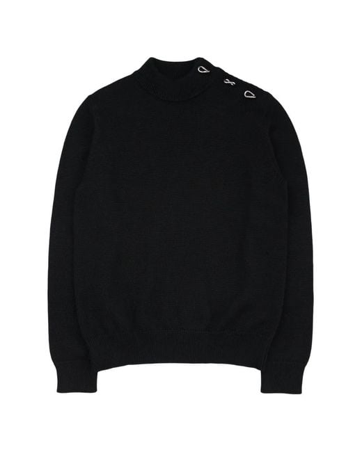 Jil Sander Black Button-Shoulder Mock-Neck Sweater for men