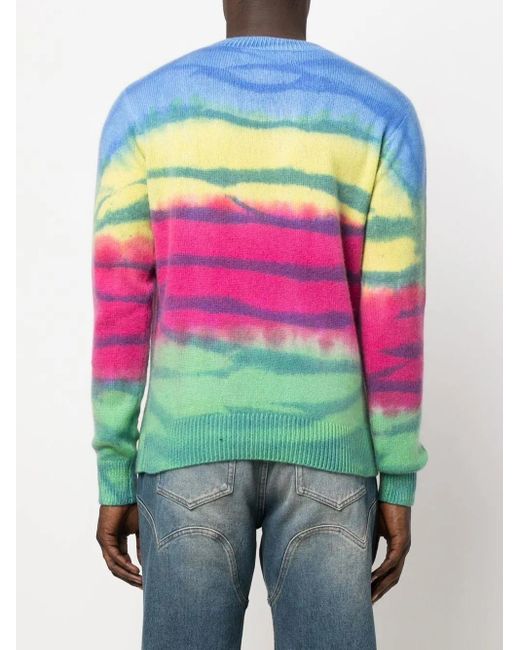 The Elder Statesman Pink Striped Tie-Dye Cashmere Jumper