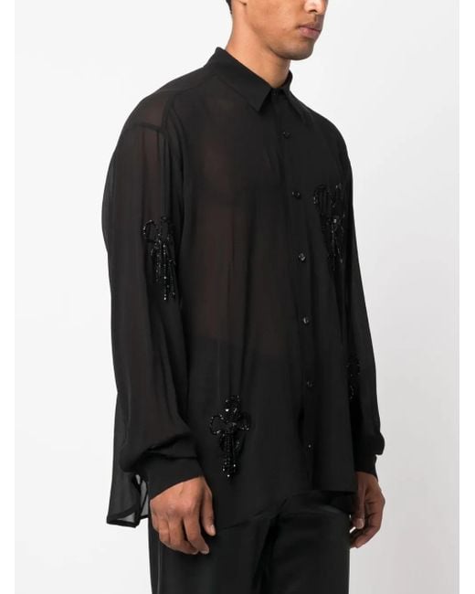 Gcds Black Embroidered Oversized Shirt for men