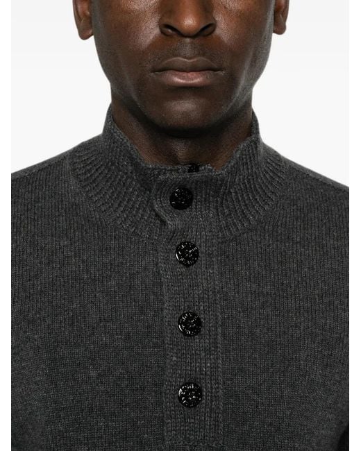 Stone Island Black Logo-Patch Button-Up Polo Shirt for men